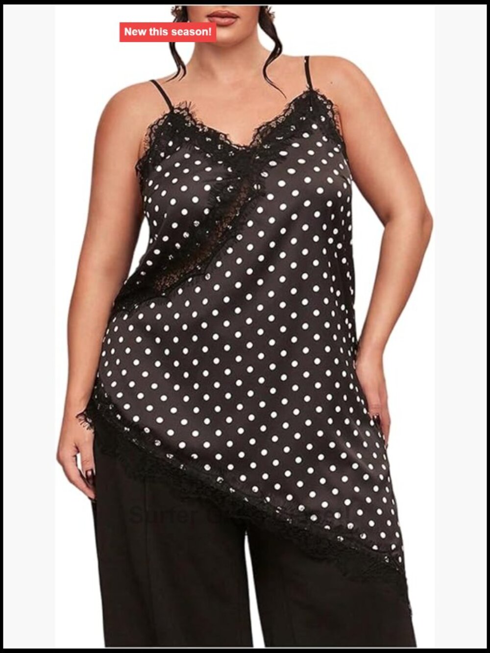 Plus Size Y2K Polka Dot Lace Trim Camisole Tank Top Sleeveless